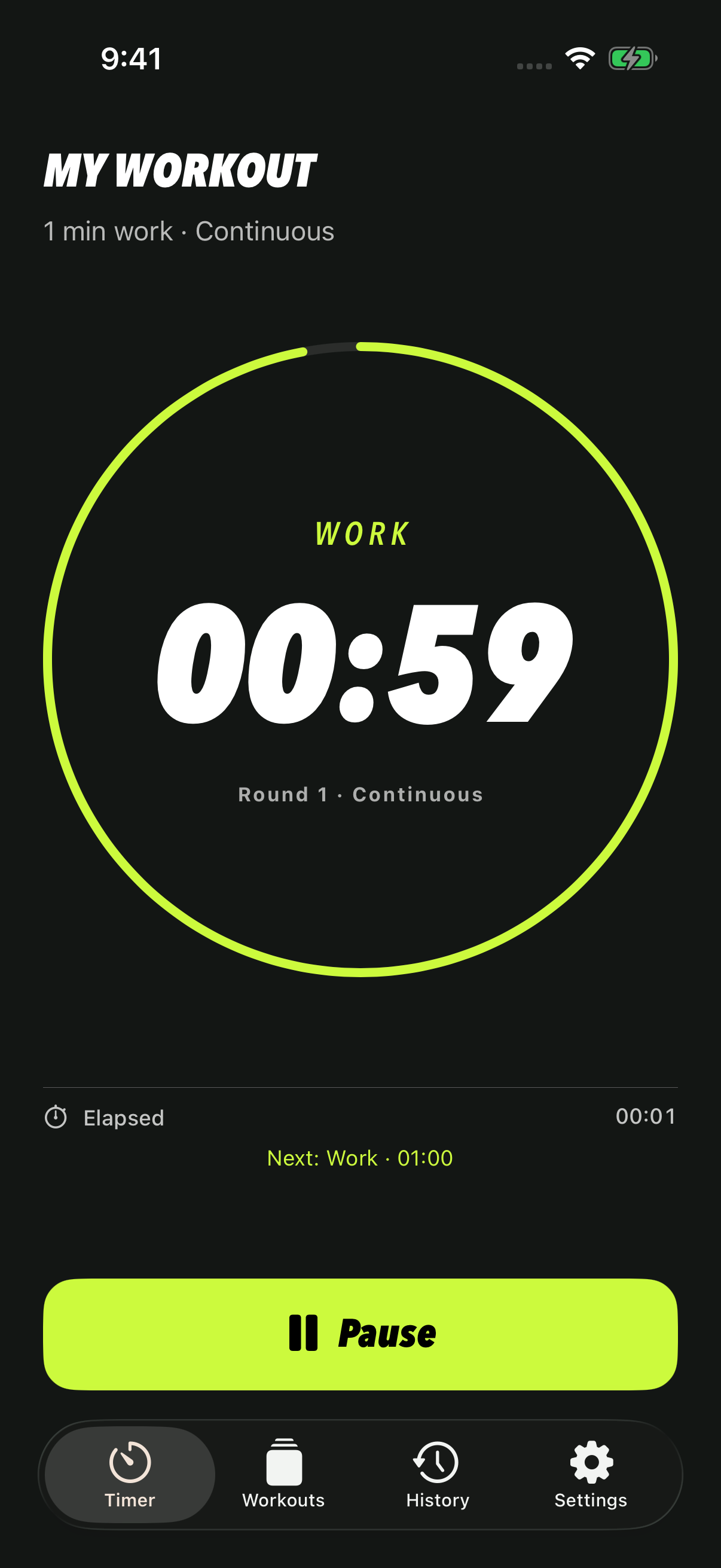 M1N running timer with a bright progress ring